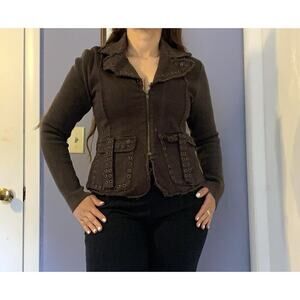 Eastside Westside Frayed Hem Studded Jacket L
